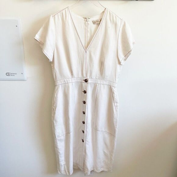 Anthropologie Dolan White Mini Button Down Linen Dress Size Large - Picture 1 of 10